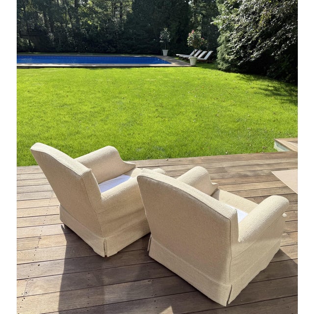 A Pair of Howard & Sons Green and White Lounge Chairs With Custom Tan Slipcovers For Sale - Image 14 of 18