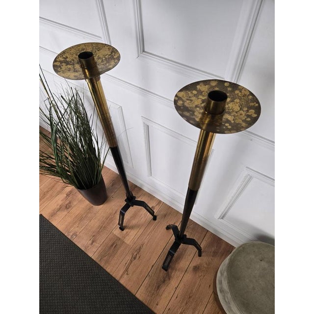 Metal Tall Mid-Century Modern Italian Floor Candleholders, 1970s, Set of 2 For Sale - Image 7 of 8