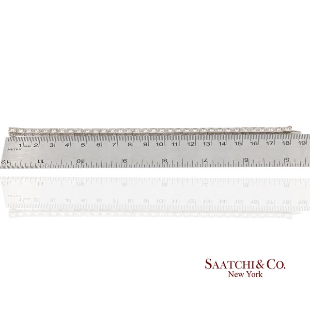 Vintage 18k 750 White Gold Natural Diamond Engraved & Milgrain Tennis Bracelet For Sale - Image 12 of 13