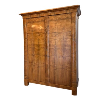 Antique Biedermeier Walnut Veneer Wardrobe For Sale