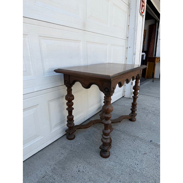 Jacobean Vintage Jacobean Revival Walnut Console Table With Turned Legs and Stretcher Base For Sale - Image 3 of 12