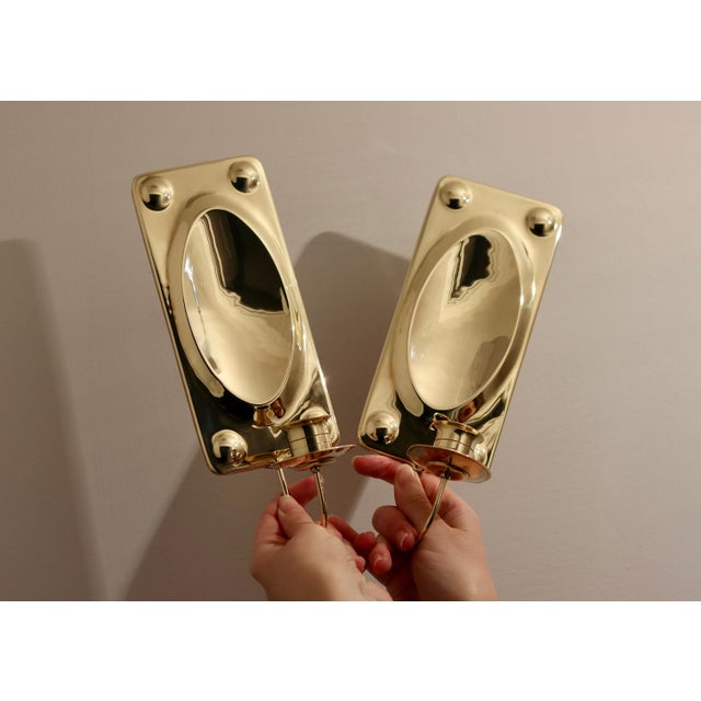 Mid-Century Modern Swedish Rectangular Brass Sconces, Set of 2 For Sale - Image 5 of 10