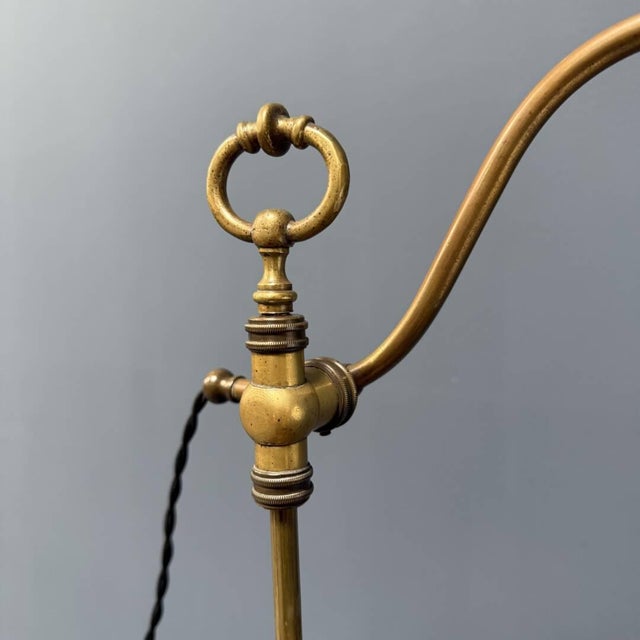 Adjustable Brass Table Lamp with Opaline Glass Shade For Sale - Image 11 of 15