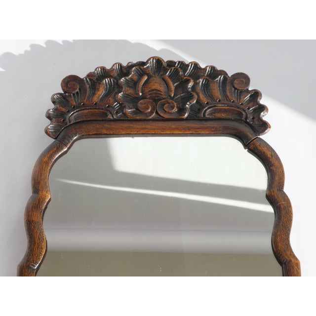 Antique Farmhouse Dutch Walnut Scalloped Wall Mirror, 1800s For Sale - Image 9 of 10