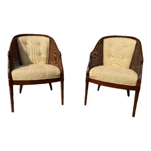 Mid 20th Century Regency-Style Caned Armchairs- a Pair