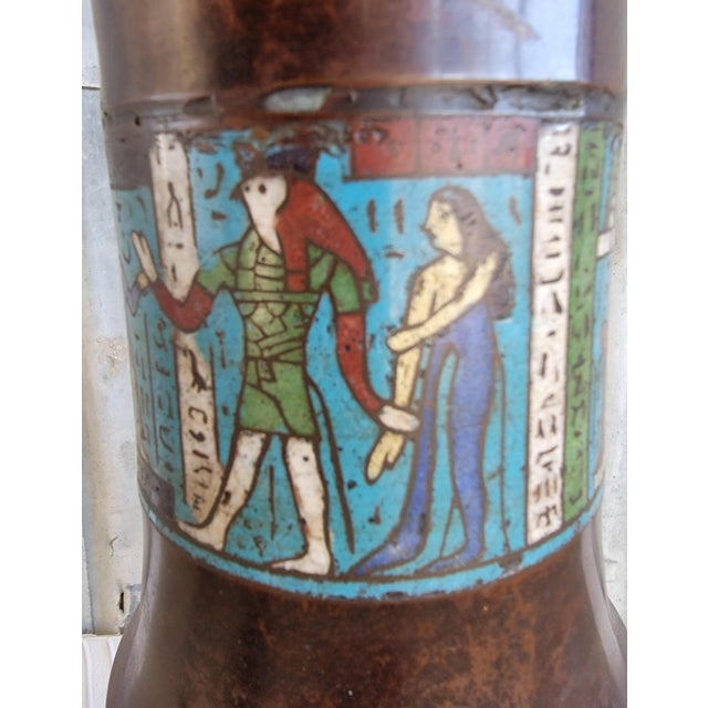 Metal Antique Egyptian Revival Bronze Cloisonne Floor Lamp For Sale - Image 7 of 13