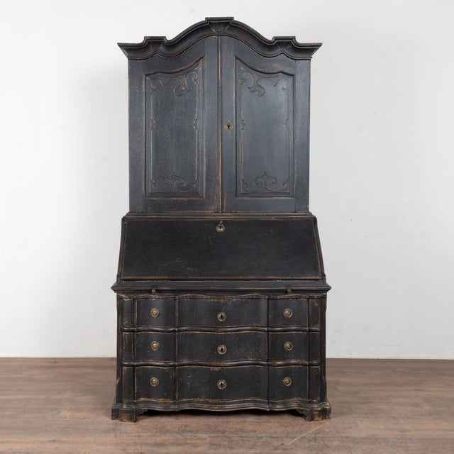 Rococo 18th Century Danish Black Painted Oak Rococo Secretary Bureau For Sale - Image 3 of 7