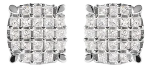 10K White Gold 3/4 Cttw Princess Diamond Composite Cushion Shape Stud Earrings (I-J Color, I1-I2 Clarity)