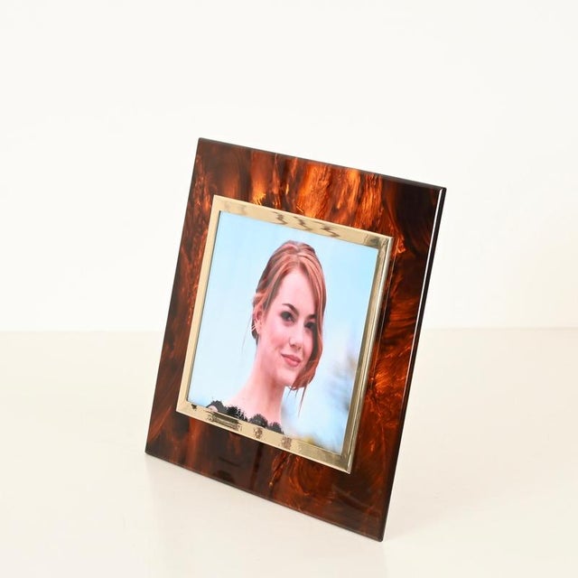 Large Photo Frame in Gilt Brass and Acrylic Tortoiseshell from Dior, Italy, 1970s For Sale - Image 9 of 14