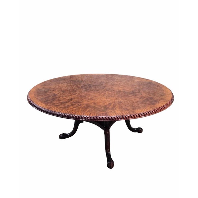 Mid 20th Century Vintage English Burr Walnut Veneer Round Pedestal Table in the Antique Style With Claw Feet For Sale - Image 5 of 9