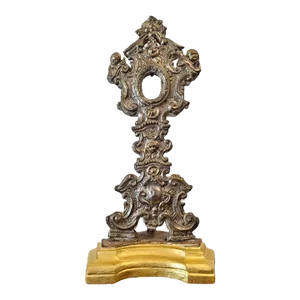 Antique Italian Baroque Silvered Metal-Clad Gilt Wood Religious Relic