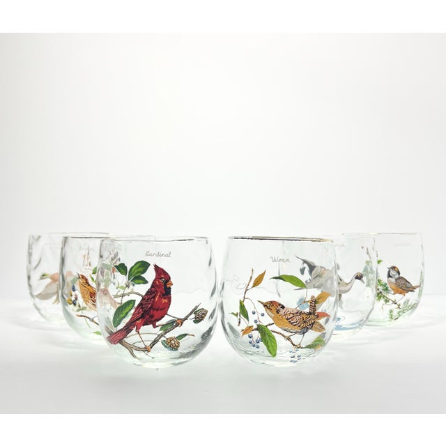 American 1960s West Virginia Glass American Songbirds 6 Roly-Poly Tumblers Glasses - Set of 4 For Sale - Image 3 of 9