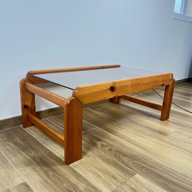 Coffee Table in Pine with Smoked Glass Top, 1970s For Sale - Image 6 of 18