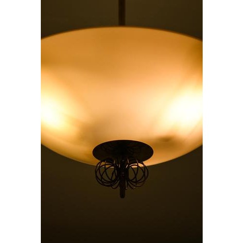 Cream Ceiling Lamp in Brass and Glass from Paavo Tynell, 1950s For Sale - Image 8 of 11