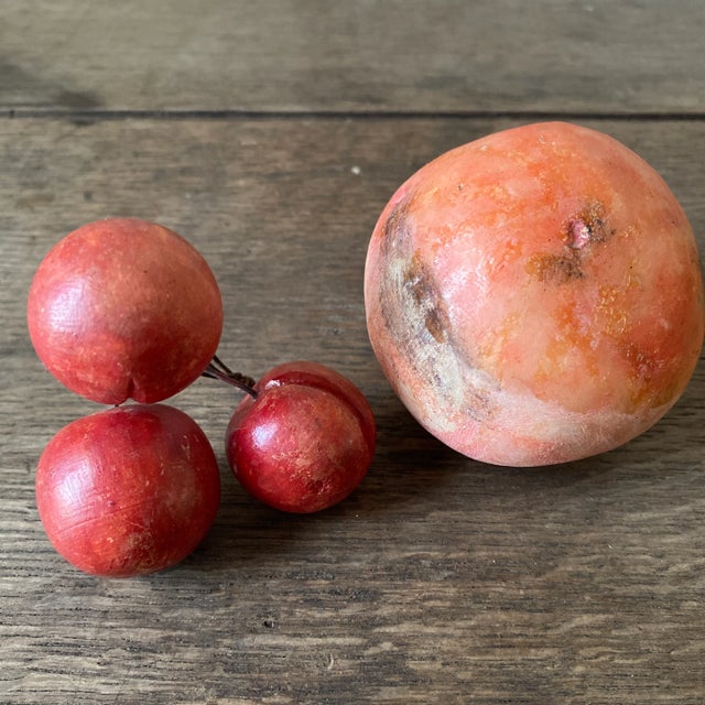 Mid-Century Alabaster Stone Persimmon and Cluster of Cherries Fruit- Set of 2 For Sale In Dallas - Image 6 of 12