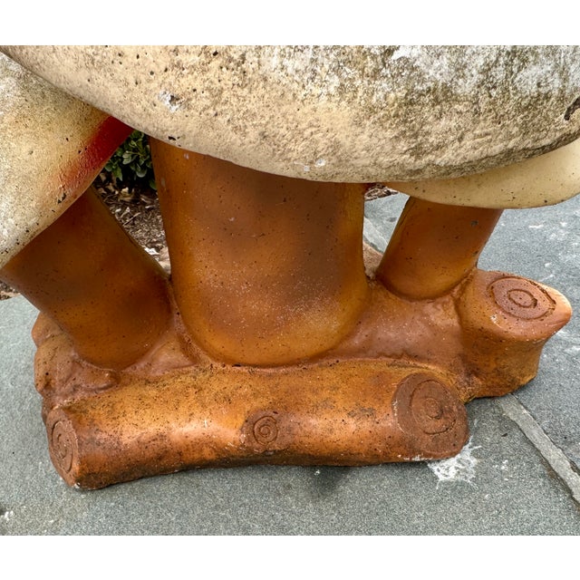Late 20th Century Cast Stone Mushroom Toadstool Garden Sculpture With Frog For Sale - Image 5 of 12