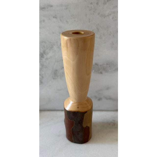 Pair of Vintage Handcrafted Turned Wood Candle Holders For Sale - Image 4 of 9