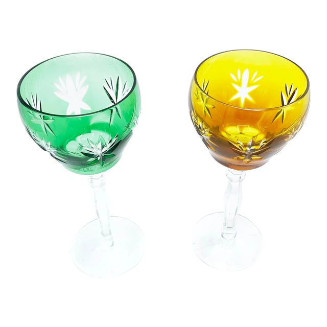 Mid-Century Colorful Bohemian Crystal Stemware - a Pair For Sale