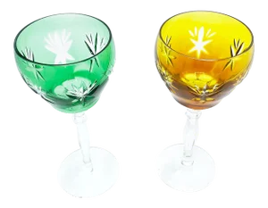 Mid-Century Colorful Bohemian Crystal Stemware - a Pair