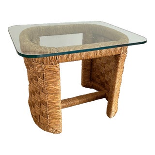 Vintage Woven Rattan & Seagrass Over Wood Donghia Block Island Style Table For Sale
