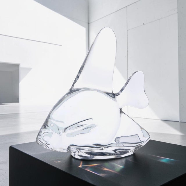 This is an exceptional, investment-grade example of the iconic Large Steuben Crystal Angelfish Sculpture (Model #8210),...