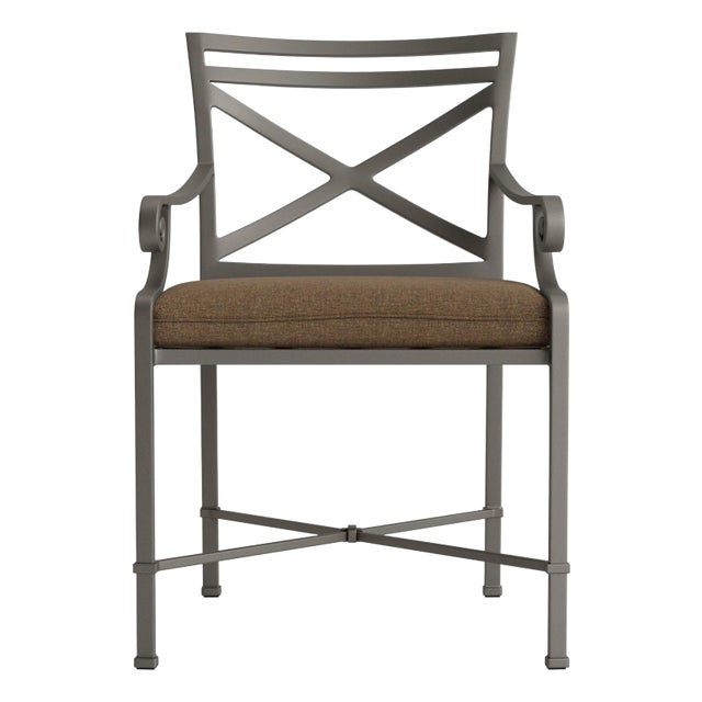 Brown Jordan Venetian Arm Chair, Mica frame with Fusion Moccasian fabric For Sale