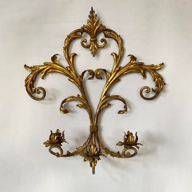 Vintage Spanish Gilded Metal Candle Wall Sconce