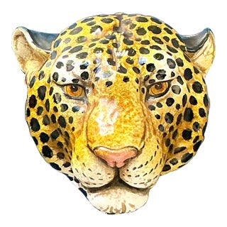 Vintage Boho Glazed Ceramic Leopard Wall Hanging For Sale