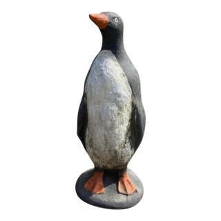 Vintage Hand-Painted Concrete Penguin Garden Statuary For Sale