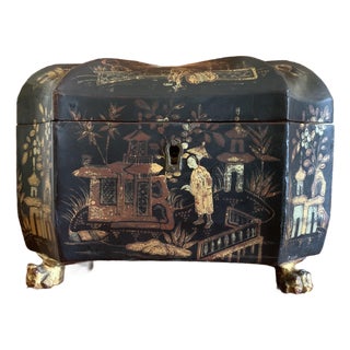 Chinese Export Black and Gilt Japanned Lacquer Melon Form Box For Sale