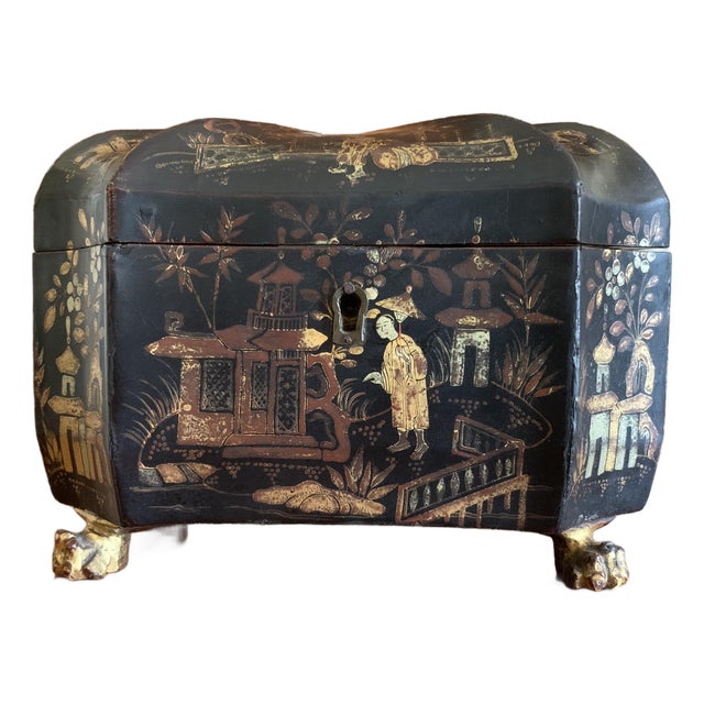 Chinese Export Black and Gilt Japanned Lacquer Melon Form Box For Sale