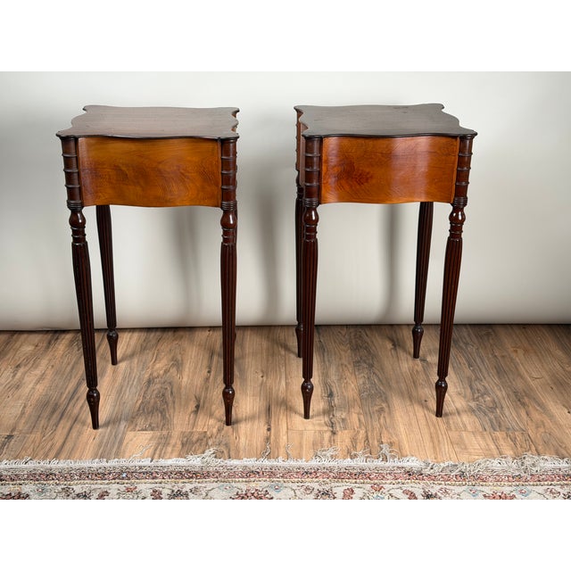 Brown Pair of American Classical Revival Mahogany Two-Drawer Work Tables, Circa 1880–1910 For Sale - Image 8 of 15