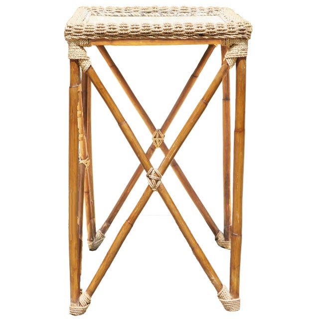 Bamboo & Rope Nautical / Beach Accent Table For Sale - Image 4 of 10