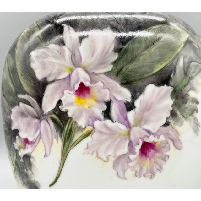 Mid 20th Century Mid-20th Century Hand-Painted Orchid Porcelain Vase Signed "Sager" For Sale - Image 5 of 10