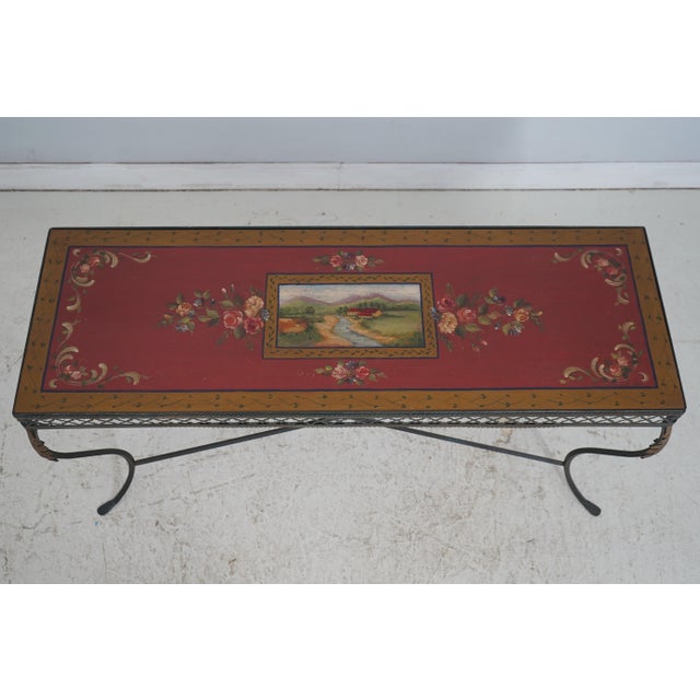 Traditional Stunning Hand Painted Top Iron Base Console Table For Sale - Image 3 of 15