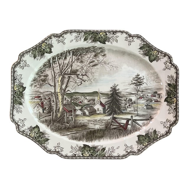 1960s Vintage Johnson Brothers Friendly Village Large Serving Platter - Holidays Are Coming! For Sale