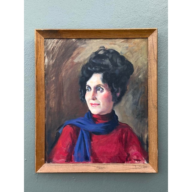 Vintage Original Oil Portrait on Canvas For Sale - Image 4 of 12