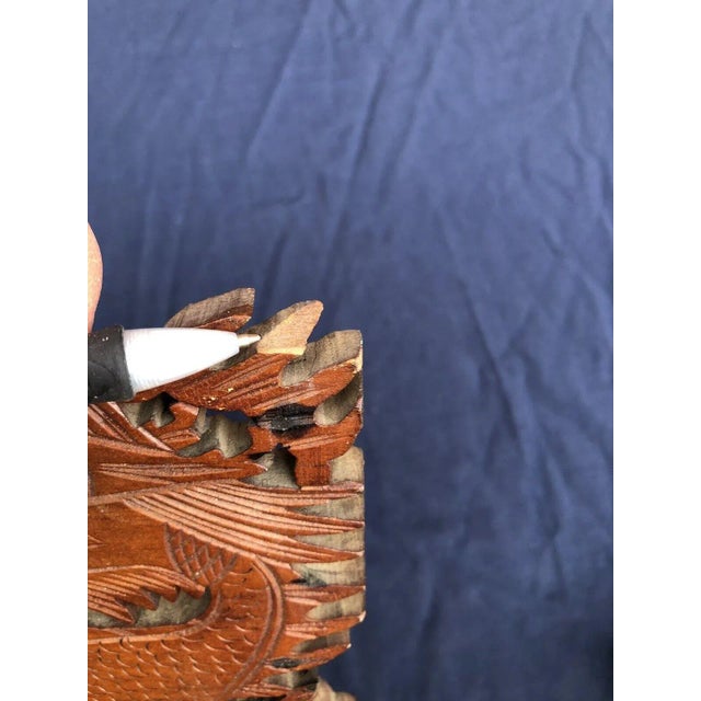 Wood Antique Chinese Carved Wood Picture Frame With Dragons For Sale - Image 7 of 8