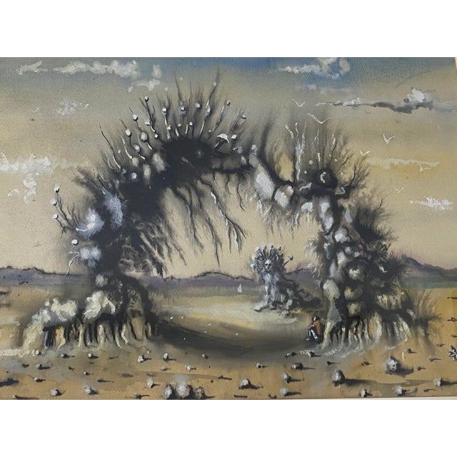 Vintage Surreal Landscape Original Watercolor C.1970 For Sale In San Francisco - Image 6 of 12