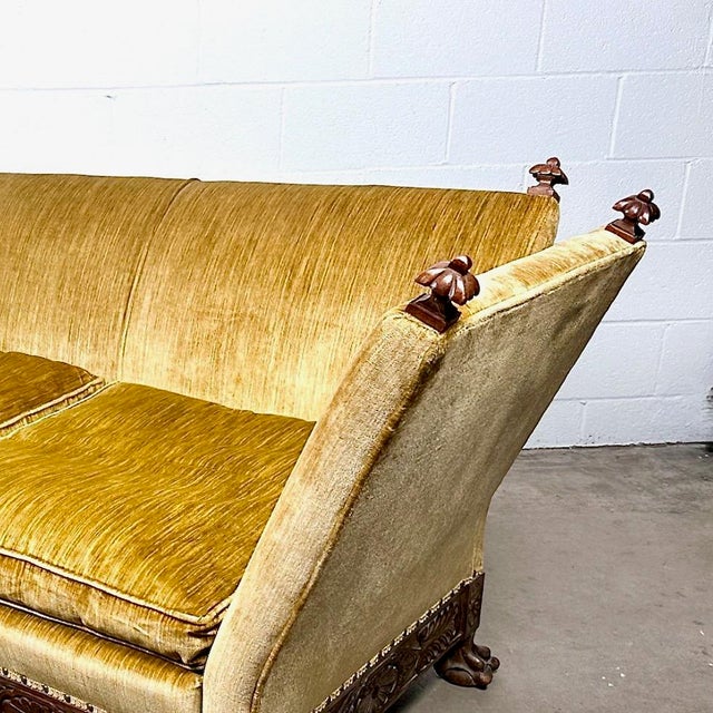 1900 - 1909 Antique Knole-Style Sofa, Hand-Carved Walnut, Silk Velvet, C. 1900 For Sale - Image 5 of 9