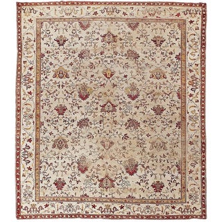 1900s Antique Hand Knotted Agra Rug- 9′9″ × 13′2″ For Sale