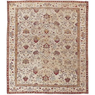 1900s Antique Hand Knotted Agra Rug- 9′9″ × 13′2″ For Sale