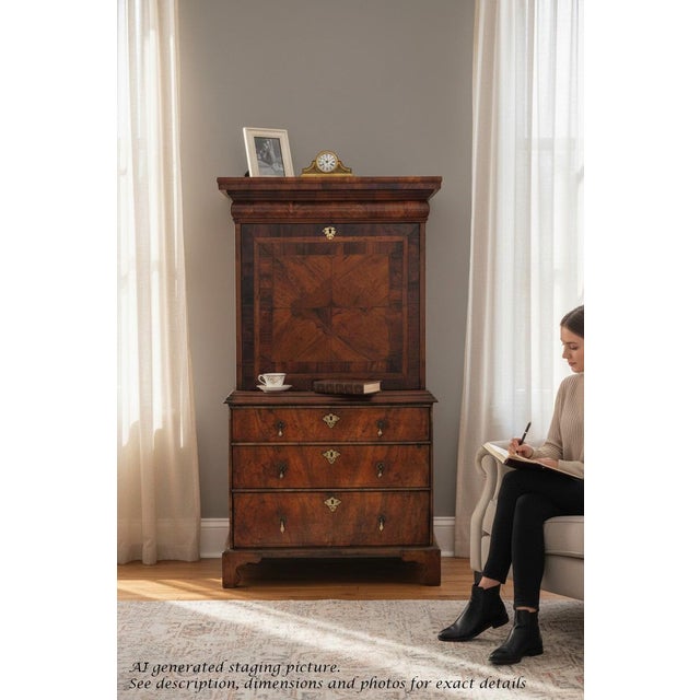 Antique Queen Anne Inlaid Burr Walnut Escritoire Desk, Early 18th Century For Sale - Image 10 of 14