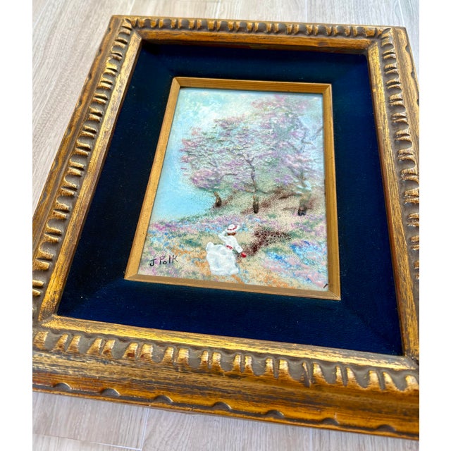 Art by J Polk Framed Enamel on Copper Impressionist Style Landscape Forest Trees Girl For Sale In Miami - Image 6 of 10