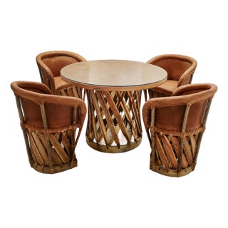 Vintage Genuine Leather Equipale 5-Piece Round Glass Dining Set with 4 Chairs For Sale