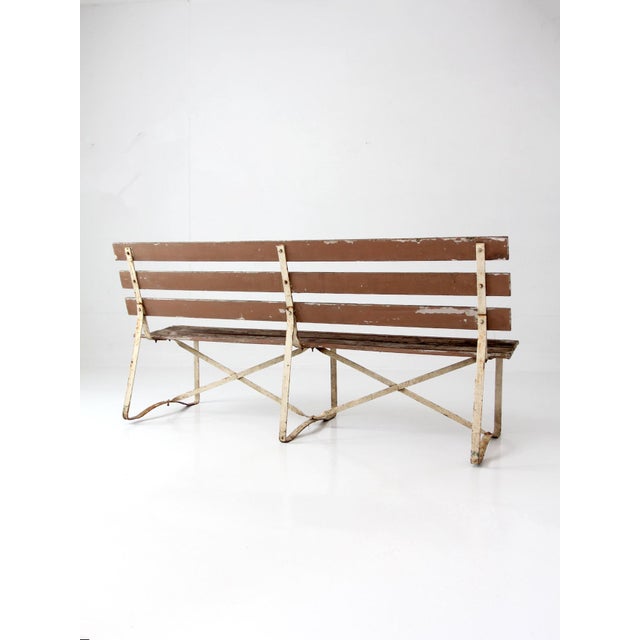 Yellow Vintage Wood and Metal Garden Bench For Sale - Image 8 of 13