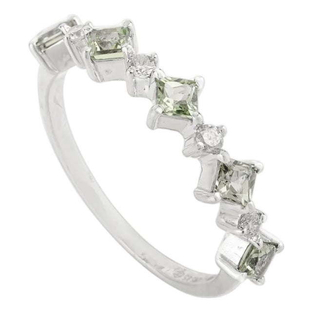 Natural Green Sapphire Minimal Gold Stacking Ring Size 6 For Sale