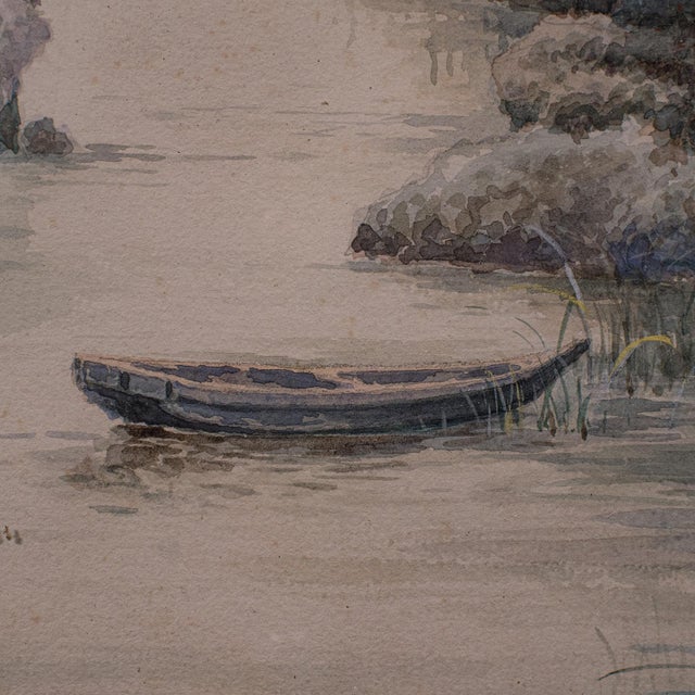 Vintage River Landscape Painting, Japanese School, Watercolour, Art, Mid Century For Sale - Image 9 of 12