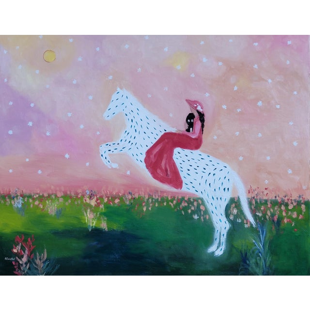 Pink Spotted Horse Landscape, Equestrian Horse Oil Painting by Alexandra Swistak For Sale - Image 8 of 15
