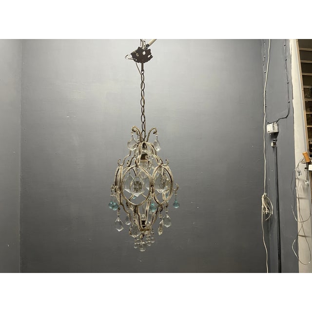 Crystal Beaded Light Pendant with Light Blue Murano Glass Tear Drops, 1960s For Sale - Image 11 of 13